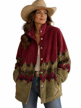 Vintage Black Diamond Aztec Fleece Jacket Southwestern Western USA Women XL‎